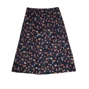 VINTAGE 70s skirt duck‎ and fan print novelty midi S
